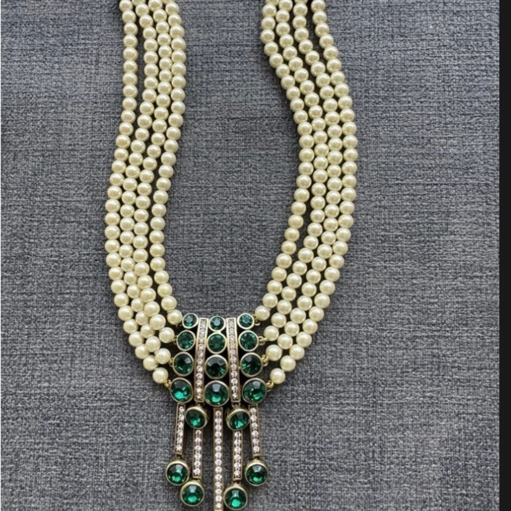 Heidi Daus Cream Pearl and Green Gem Necklace